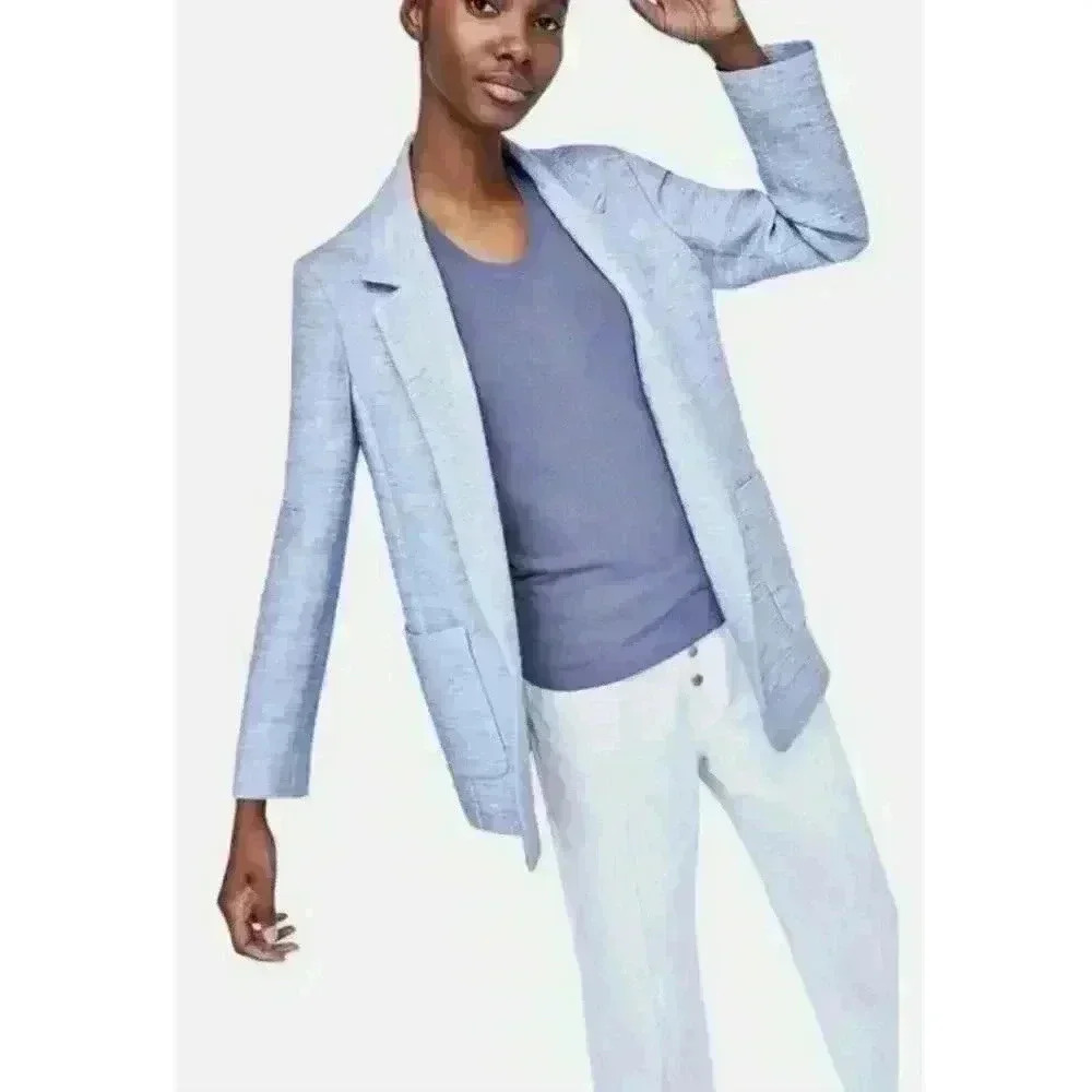 Zara Light Blue Pinstripe Blazer with Lavender Top